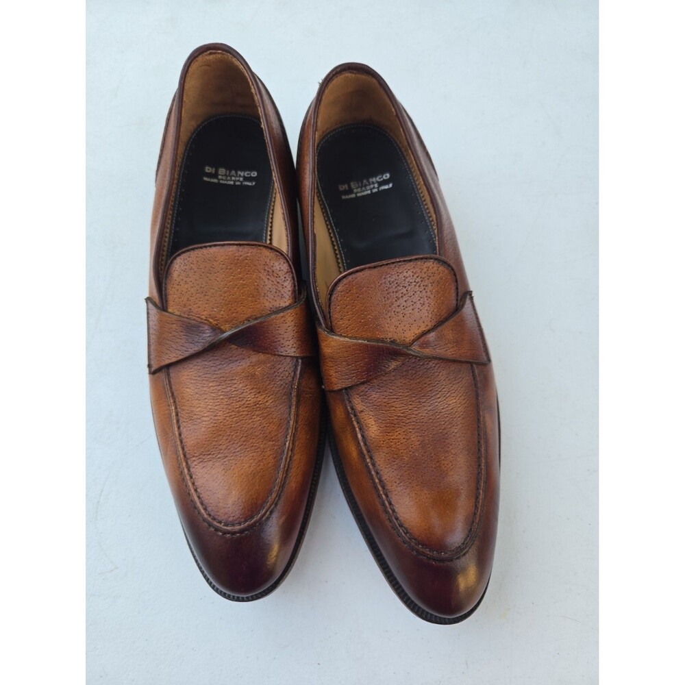 Di Bianco Scarpe Criss Cross Loafers Slip On Shoes Mens 9.5 Brown Leather Penny